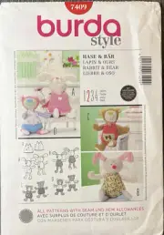 Burda 7409 Sewing Pattern Stuffed Animals 24 cm -29 cm Bears Rabbits Toy EASY UC