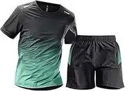 [Generic] Flight Suits for Men Costume Breathable Volume T Shirt Shorts Set Double Breasted Slim Fit Suits Men
