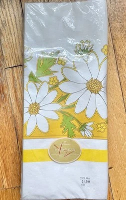 Vintage Hallmark PAPER TABLECLOTH Yellow W/ Daisies NOS 60x102