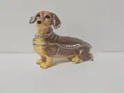 Brown Dachshund Jeweled & Enamel Finished Dog Trinket/Hide Box NEW