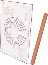 ASAKKURA French Style Wooden Rolling Pin with Non Stick Pastry Mat for Baking Pizza Cookies Bread Dough Roller for Home Bakers for All Baking Needs