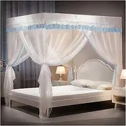 4 Corners Post Princess Bed Canopy,Three Side Opening Laciness Top Netting Beds Curtains Net,Totally Surrounded Protection for Girls Adults Bedroom Decoration(Blue,180 * 200cm)