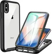 CENHUFO Compatible with iPhone X/XS Case, with Built-in Screen Protector Military Grade Protection Shockproof Clear Cover 360° Full Body Protective Case for iPhone X/XS 5.8 inch -Black