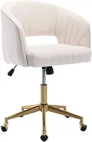 Eifizek Velvet Office Desk Chair, Modern Home Desk Chair with Wheels & Gold Base, Swivel Vanity Chair for Bedroom, Office, Vanity Study (Beige)