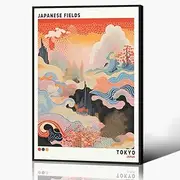 Japanese Canvas Wall Art, Japanese Nature Landscape Poster, Abstract Japandi Lavender Fields Painting, Colorful Tokyo Japan Art, Oriental Asian Wabi Sabi Print for Living Room 8x12in Framed