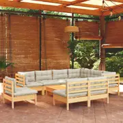 vidaXL 10 Piece Garden Lounge Set with Cream Cushions Solid Pinewood
