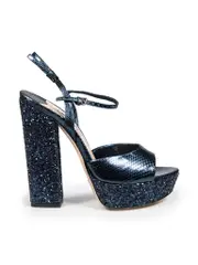 Blue Leather Snakeskin Pattern Sequin Platform Sandals