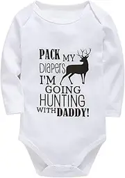 [WOOYONGING] Pack My Diapers I'm Going Hunting With Daddy Baby Romper Unisex Long Sleeve Summer Baby Romper White Baby Boy Neu