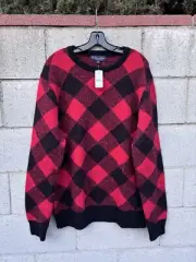 NWT $268 Brooks Brothers Alpaca Wool Sweater Red Black Buffalo Plaid Sz L