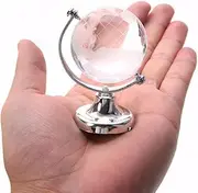 3D World Globe Crystal Ball, Mini Glass Globe Clear Desk Sphere Display World Map Miniature Paperweight for Home Office Decor Gift(Silver)