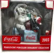 Coca Cola Pearlescent Porcelain Ornament Collection. 2003 Bear & Penguin. NIP