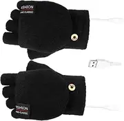 [POPETPOP] 1pair USB Heated Half Finger Gloves for Men Women Thermal Mittens for Outdoor Activities Easy USB-Powered Hand Warmers Black