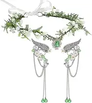 Zeyune Halloween Elves Cosplay Set Fairy Flower Crown Headpiece Elf Ears Cuffs Renaissance costume Leaf Elves Wings Ear Cuff