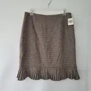 Versailles Skirt Womens 10 Houndstooth Brown/Camel Pleat Hem Lined Back Zip New