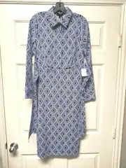 NWT Donna Karan Blue White Black Colorblock Geometric Pattern Dress, Size 4