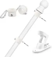 BonyTek Flag Pole Kit for American Flag, 5ft Flagpole with Bracket and Rings, Stainless Steel Wall Mounted Flag Poles for House Yard Garden Outdoor Residential or Commercial (White)