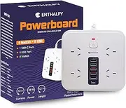 ENTHALPY USB C Power Board with Surge Protection, 10-in-1 Power Strip with 4 Outlets Extension Board - Wall Mountable Power Cord Extension with Single Switch for Home & Office - Smart Power Board