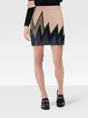 Zig Zag Patchwork Leather Mini Skirt
