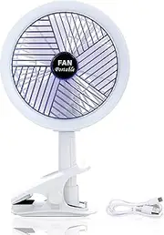 Simple Deluxe USB Rechargeable Battery Clip on Fan with Lamp, 4 Speed 360°Rotating Detachable Desk Fan Ultra Quiet for Bedroom, Office, Kitchen, Camping Tent
