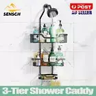 Bathroom Metal Shower Caddy Chrome Steel Bath Shelf Tier Storage Rack w/ Hook