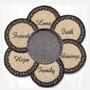 6 Braided Jute 10" Round Trivets with 1 Coordinating Basket. BLESSINGS