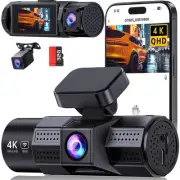 3 Channel 4K WiFi Dash Cam Front and Rear Inside,4K+1080P+1080P 170°Wide Angl...