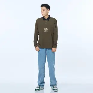 【JEEP】男裝 山岳圖騰刺繡休閒長袖POLO衫(軍綠色)