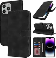 [Cavor] for iPhone 14 Pro Max Case Leather Wallet Folio Flip Cover with Kickstand and Photo Holder Card Slots Protective Shockproof Phone Cases-Matte Style Black