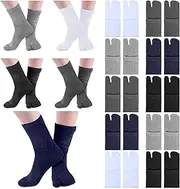 [Xtinmee] 15 Pairs Split Toe Socks Tabi Socks Flip Flop Socks Cotton Geta Split Sandal Socks Elastic Big Toe Socks for Men Women Boys Girls Sandals, 5 Solid Colors, Classic Colors/ Black, Dark Gray,