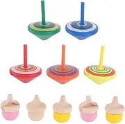 Abaodam 10pcs Wooden Tops Educational Toy for Boys and Girls Pine Shape Safe Material Random Color Patterns for Learning and Play
