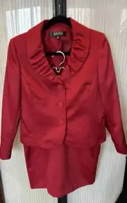 Kasper Womens 2pc Suit Skirt Jacket 10 P Red Festive Suit NEW/w Tags