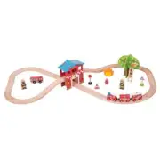 BigJigs Wood Fire Station Train Set BJT037 NIB Compatible with other brands