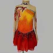 Figure Skating Dress Women's Girls' Ice Skating Dress Red Yellow Thumbhole Halo Dyeing Mesh Spandex Stretchy Training Practice Professional Skating Wear Therma