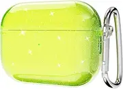 Svanove for Airpods Pro 2 Case Clear Glitter, Sparkly Bling Girly Cute Airpods Pro 1st 2nd Generation Case with Keychain, Hard Shell Y2k Aesthetic Bright Shiny Airpods Cover for Women, Neon Green Lime