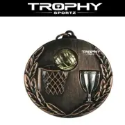 Tri Colour NETBALL 50mm bronze medal Sculptured MEDALLION ribbon, engraving