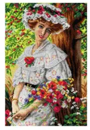 "Under the Cherry Three" Printed Canvas for Cross Stitch Tapestry Gobelin 2963