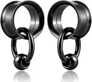 [Casvort] 2 PCS Hypoallergenic 0G-1" Chic Bead Dangle Ear Tunnels Plugs 316 Surgical Stainless Steel Fashionable Ear Gauges Earrings Expander Women Piercing Body Jewelry