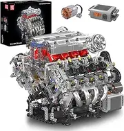 [Mould King] 10219 MOC Technik F488 (V8) 8-Cylinder Engine, 2718 PCS Inline Petrol Engine Building Block Kit, 3.9-Litre Twin-Turbo V8 Engine Clamping Block Kit Including Battery Box (Silver)