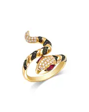 Bloomingdale's Fine Collection Ruby & Black & White Diamond Snake Bypass Ring in 14K Yellow Gold