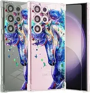 [Roemary] Horse Case for Galaxy S24 Plus,for Samsung Galaxy S24 Plus with Horse Design,Purple Pattern with Screen Protector Soft TPU Protective Case for Galaxy