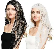 [oruola] 2pcs Mantilla Veils Catholic,White & Black Chapel Veil, Catholic Veils for Women Mass, Triangle Lace Church Veils for Women Catholic, 140 X 48 cm/55.11 X 18.9 In Triangle Shawl Lace Scarf
