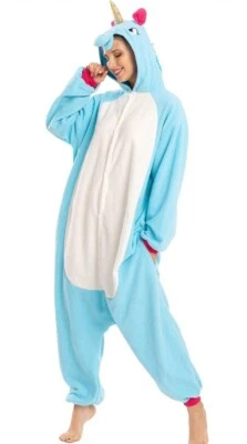 Small Adult Unicorn One Piece Pajama Blue Rainbow Tail Cosplay Costume