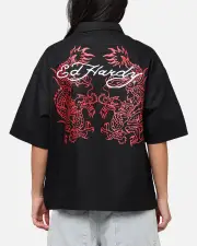[ED HARDY] Ed Hardy Dragon Zip Shirt Black - Size L L Black