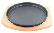 SUNRISE Round Cast Iron Set W/Rubber Wood Underliner Kitchen Supply () 9.45"