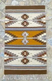 Zapotec Oaxacan Rug 24"x41" Hand Woven Geometric Organic Dyed Brown Tapestry