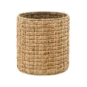 Beatrice Side Table Bedside Round Glass Top 41cm woven
