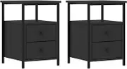 vidaXL Black Bedside Cabinets - Industrial Style Cabinets for Bedroom/Home Decor - Engineered Wood - Set of 2 - Rectangular Shape - Lightweight & Durable