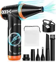 HOTFIEN Compressed Air Duster, 150000RPM Stepless Speed Tiny Electric Cleaner for Keyboard, PC Deep Cleaning, Replace Compressed Air Can-No Canned Air Duster, Rechargeable Air Blower - Vibrant Orange