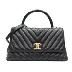 【二手名牌BRAND OFF】CHANEL 香奈兒 黑色 羊皮 山形紋 COCO HANDLE 30 兩用包 金扣 鍊帶