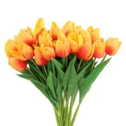 24Pcs Fake Tulips Artificial Flowers, PU Tulips with Stems, Orange